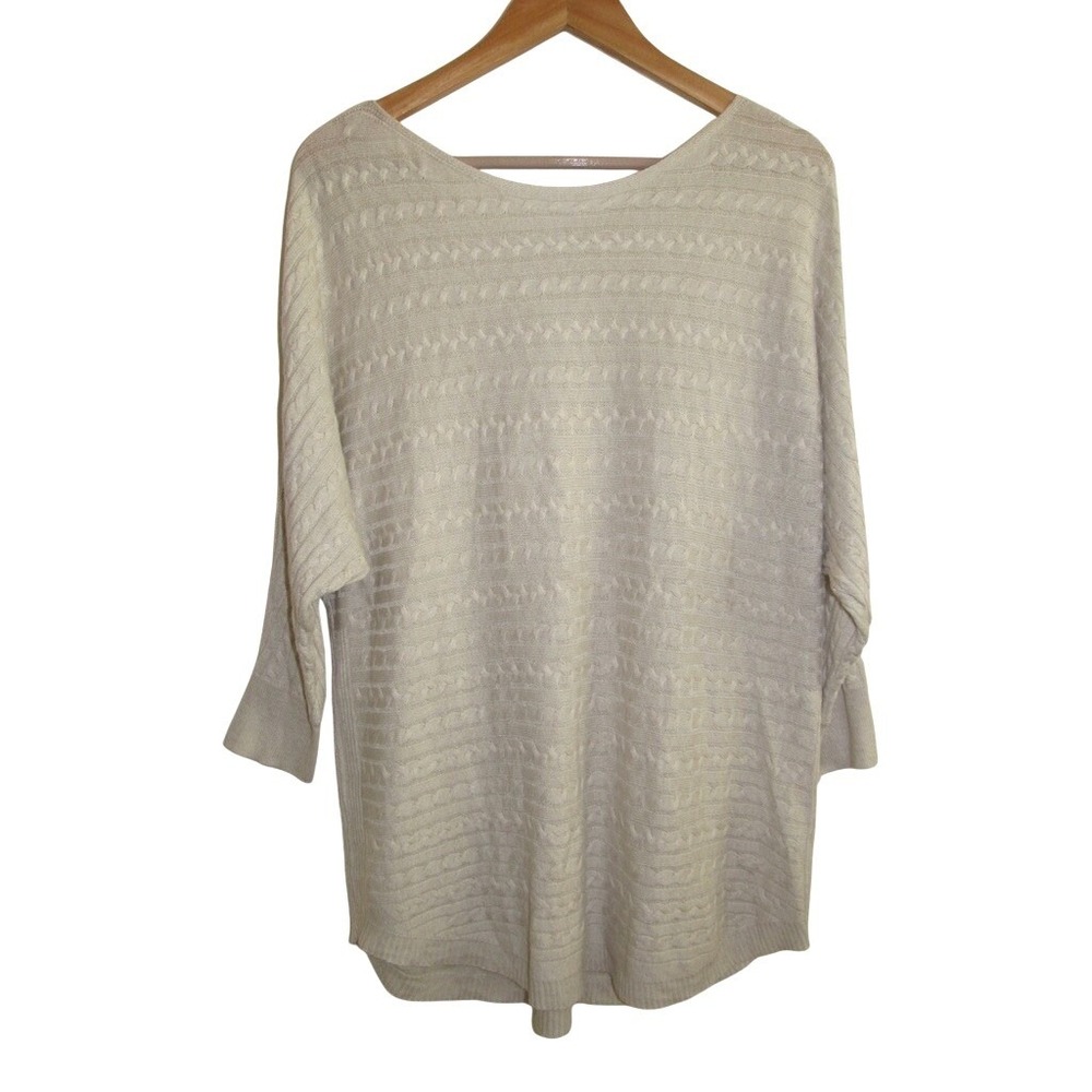Market & Spruce Sweater Cream Cable Knit Cashmere Silk Blend Dolman Large